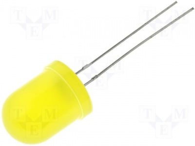 Светодиод 10mm жълт дифузен LL-1003YD2D-2Y  LED; 10mm; жълт; 40-45mcd; 40°; Чело: изпъкнал